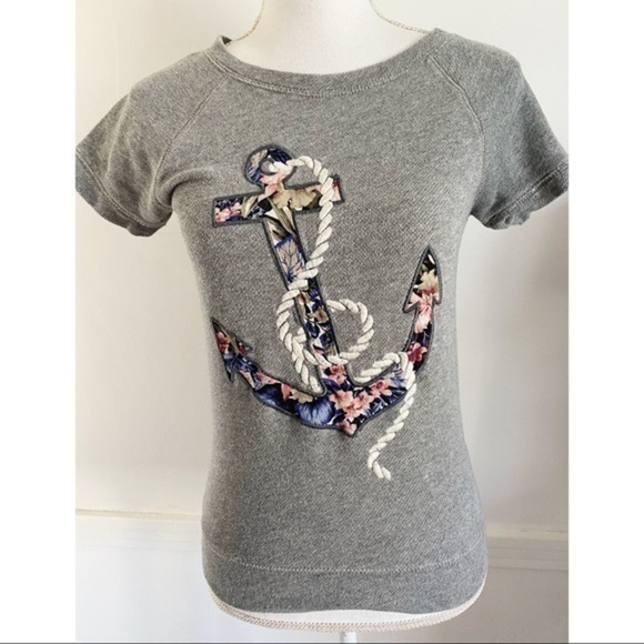 J. Crew • Grey Anchor Short Sleeve Sweatshirt - Picture 1 of 5